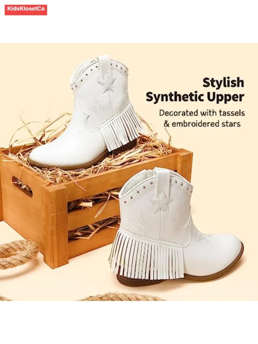 Girls Cowgirl Western Boots Side Zipper Tassel Ankle Boots Faux Leather